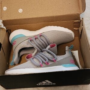 Adidas Kids' Gray Sneakers with Pink and Blue Accents